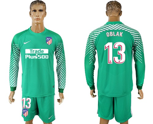 Atletico Madrid #13 Oblak Green Goalkeeper Long Sleeves Soccer Club Jersey