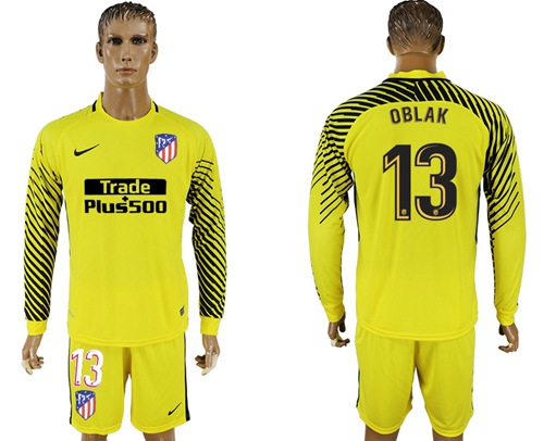 Atletico Madrid #13 Oblak Yellow Goalkeeper Long Sleeves Soccer Club Jersey