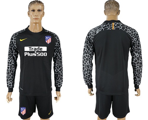 Atletico Madrid Blank Black Goalkeeper Long Sleeves Soccer Club Jersey