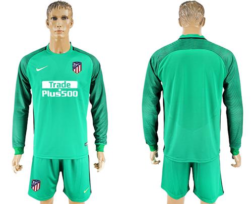 Atletico Madrid Blank Green Goalkeeper Long Sleeves Soccer Club Jersey