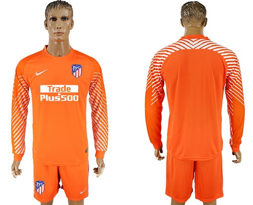 Atletico Madrid Blank Orange Goalkeeper Long Sleeves Soccer Club Jersey
