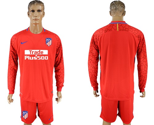 Atletico Madrid Blank Red Goalkeeper Long Sleeves Soccer Club Jersey