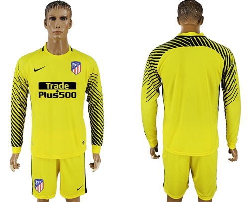 Atletico Madrid Blank Yellow Goalkeeper Long Sleeves Soccer Club Jersey