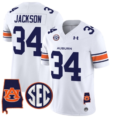 Auburn Tigers 2024 Alabama Patch Vapor Limited Football  Jersey - All Stitched  WHITE #34 BO JACKSON