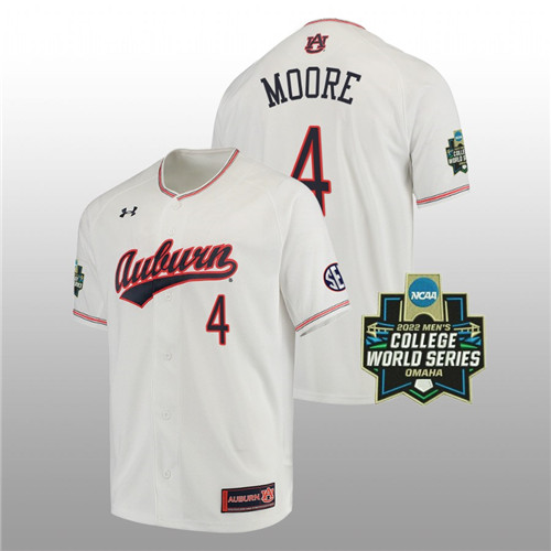 Auburn Tigers Brody Moore Men White 2022 World Series Baseball Jersey