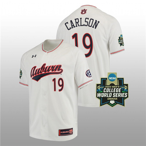 Auburn Tigers Brooks Carlson Men White 2022 World Series Baseball Jersey