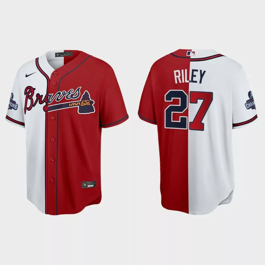 Austin Riley Atlanta Braves 2021 World Series Champions Split Jersey – Red White