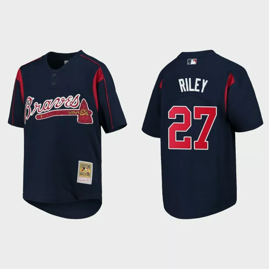 Austin Riley Atlanta Braves Cooperstown Mesh Batting Practice Jersey – Navy