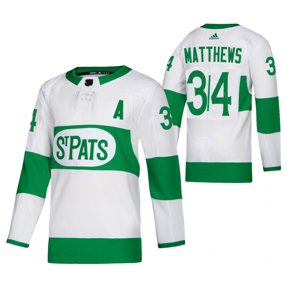 Auston Matthews #34 Maple Leafs 2021 St. Pats Men Jersey Throwback Authentic Green