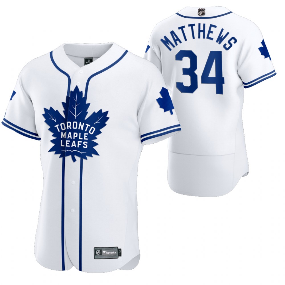Auston Matthews Maple Leafs 2020 NHL X MLB Crossover Baseball Jersey White