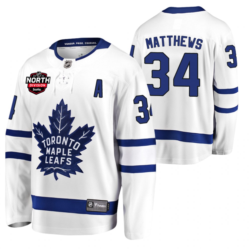 Auston Matthews Maple Leafs 2021 North Division Patch Jersey White Away