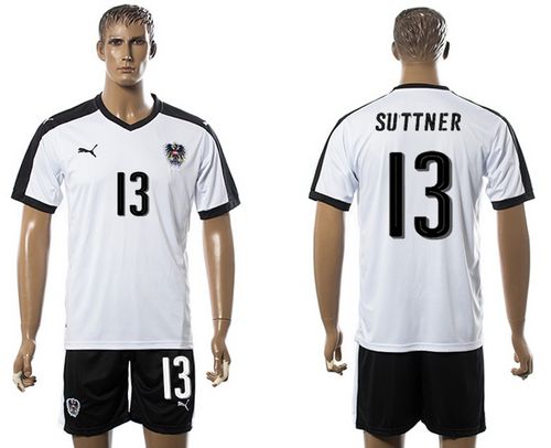 Austria #13 Suttner White Away Soccer Country Jersey