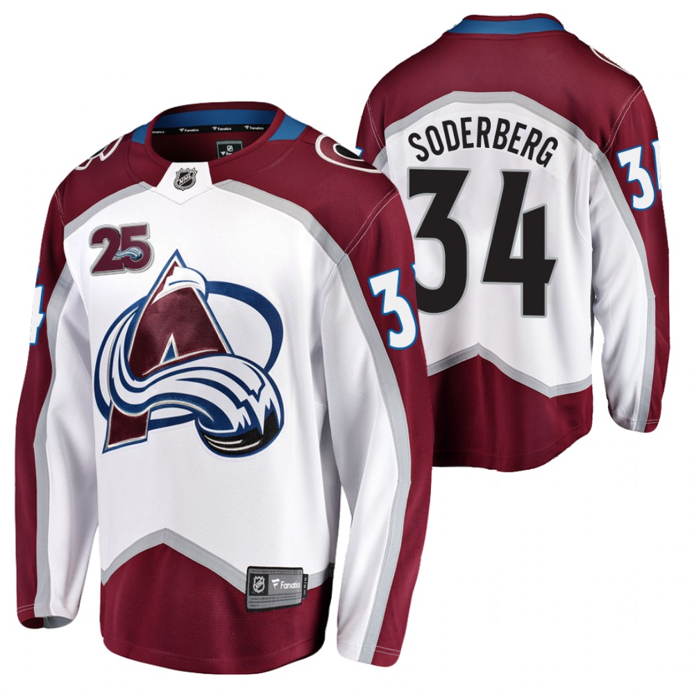 Avalanche #34 Carl Soderberg White 2021 Away Jersey