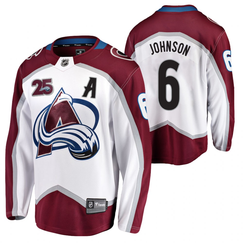 Avalanche #6 Arik Johnson White 2020-21 25th Anniversary Jersey