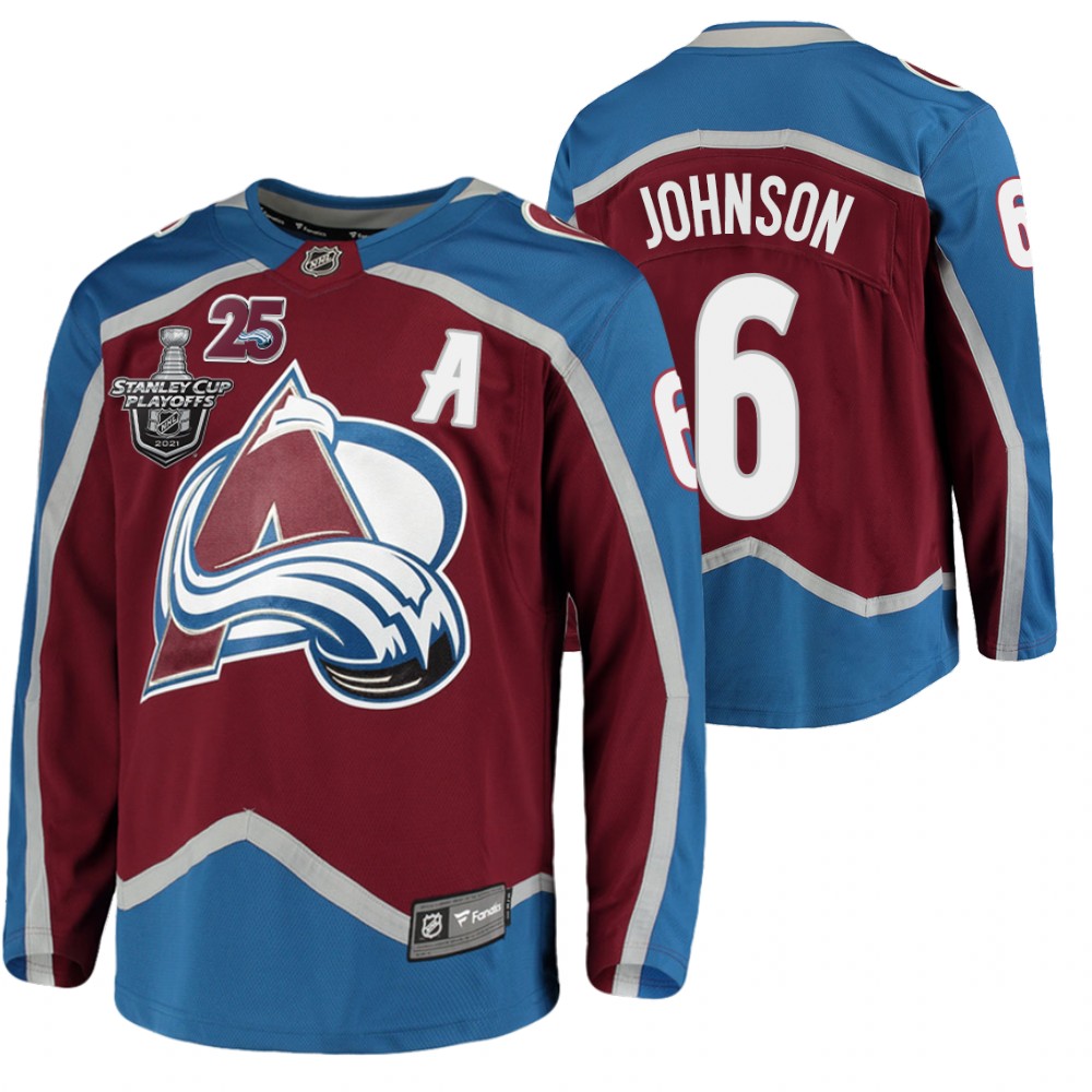 Avalanche #6 Erik Johnson Burgundy 2021 Stanley Cup Playoffs Jersey