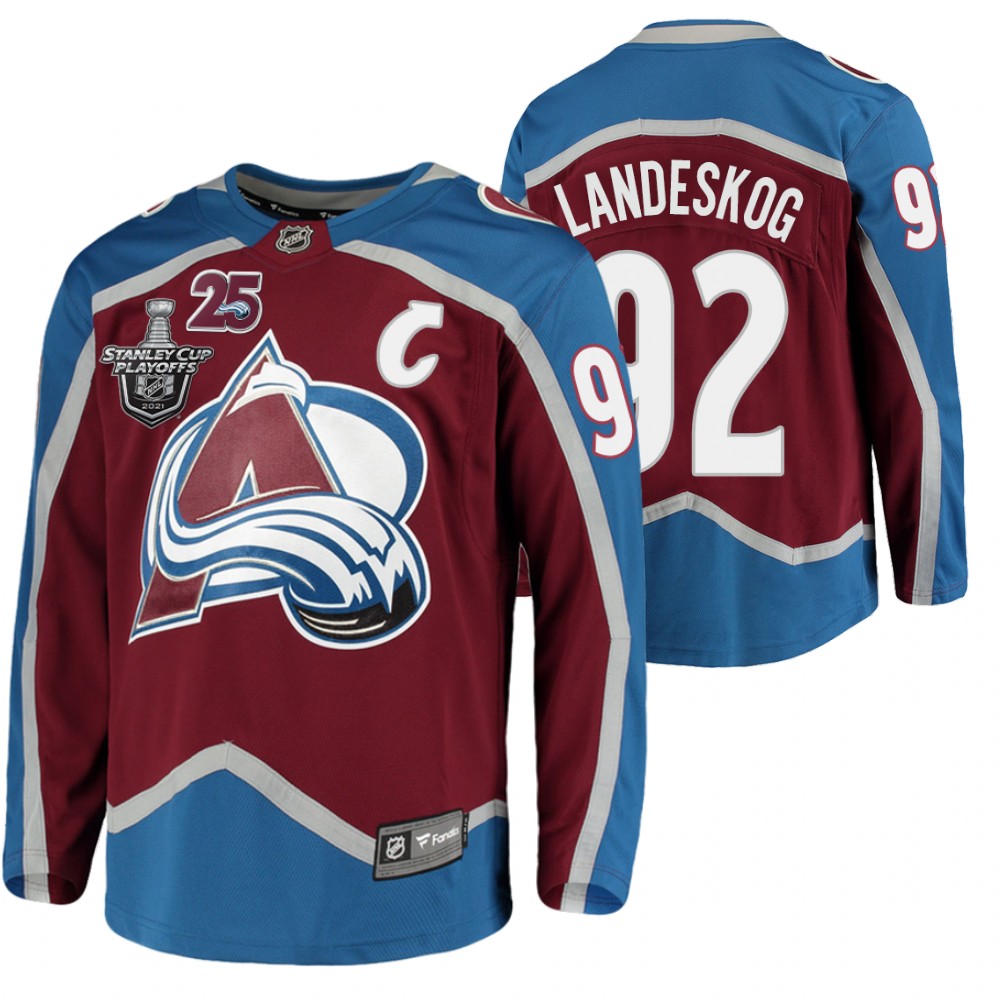 Avalanche #92 Gabriel Landeskog Burgundy 2021 Stanley Cup Playoffs Jersey
