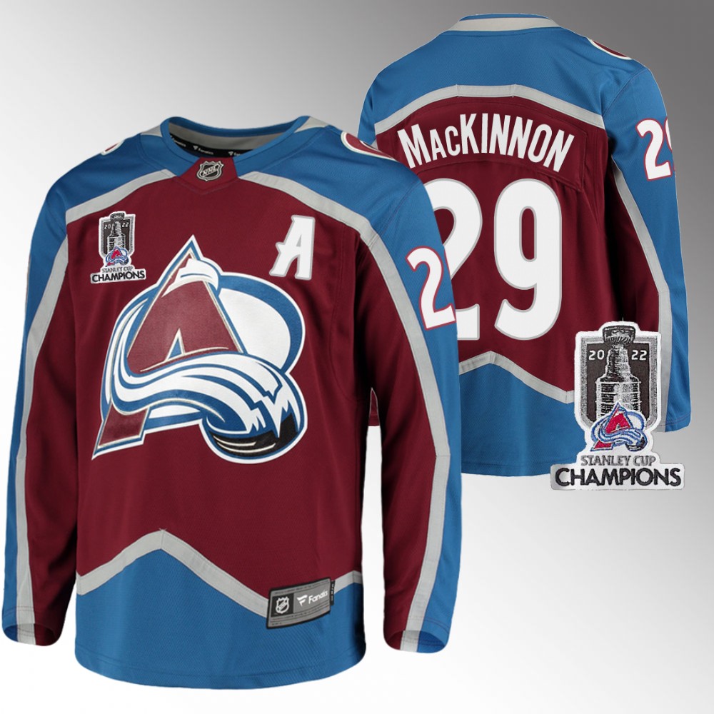 Avalanche 2022 Stanley Cup Champions Nathan MacKinnon Burgundy Jersey