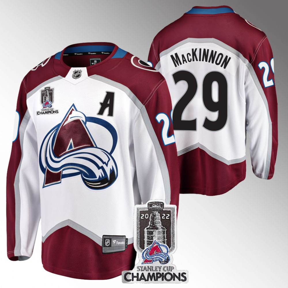 Avalanche 2022 Stanley Cup Champions Nathan MacKinnon White Jersey