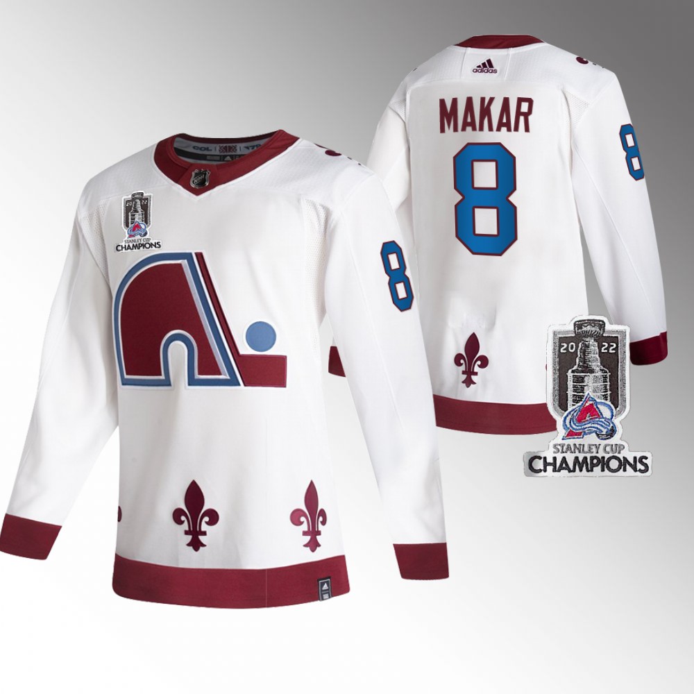 Avalanche 2022 Stanley Cup Champs Cale Makar White Reverse Retro Jersey