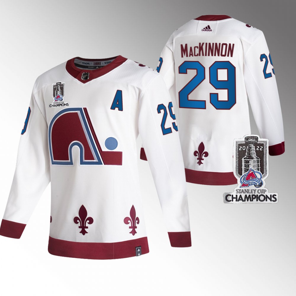 Avalanche 2022 Stanley Cup Champs Nathan MacKinnon White Reverse Retro Jersey