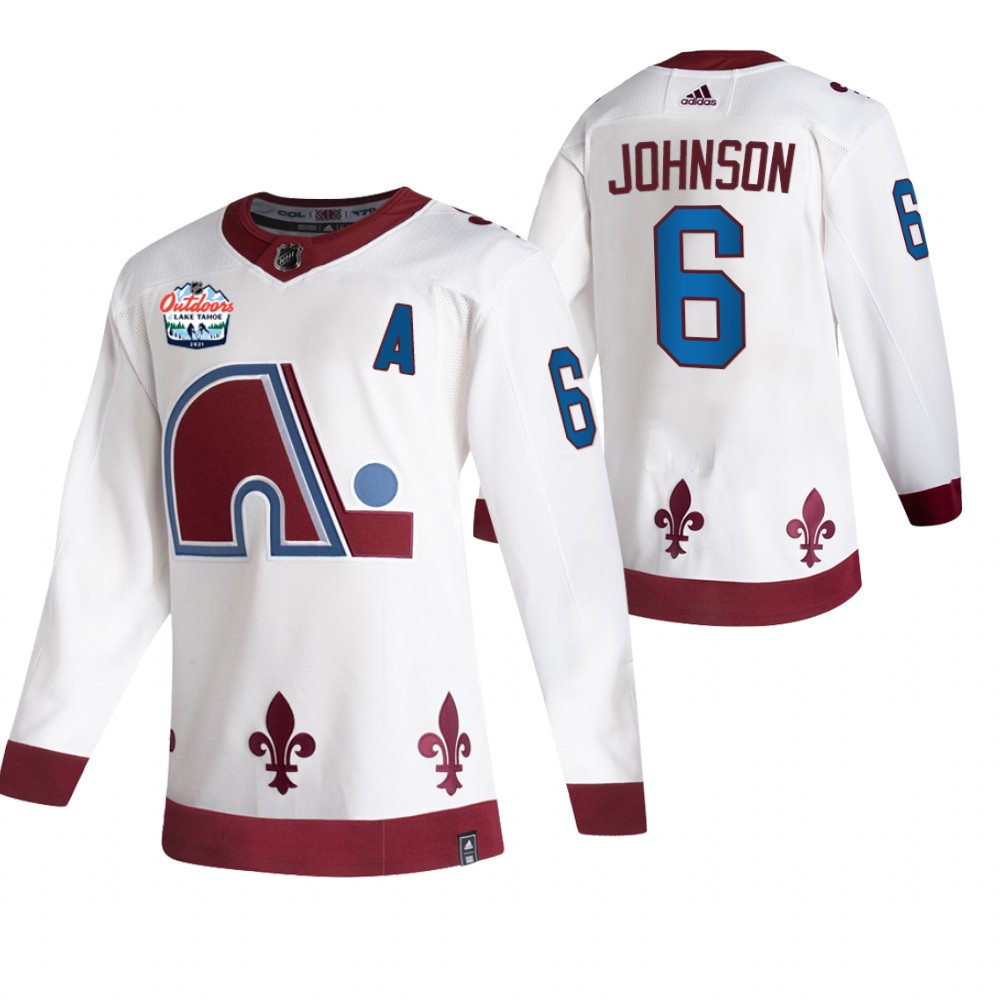 Avalanche Erik Johnson Lake Tahoe 2021 Retro Jersey White NHL Outdoors Sunday