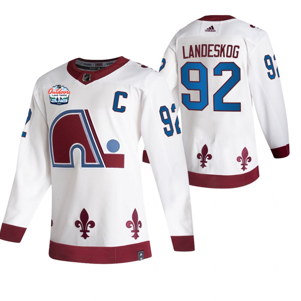 Avalanche Gabriel Landeskog Lake Tahoe 2021 Retro Jersey White NHL Outdoors Sunday
