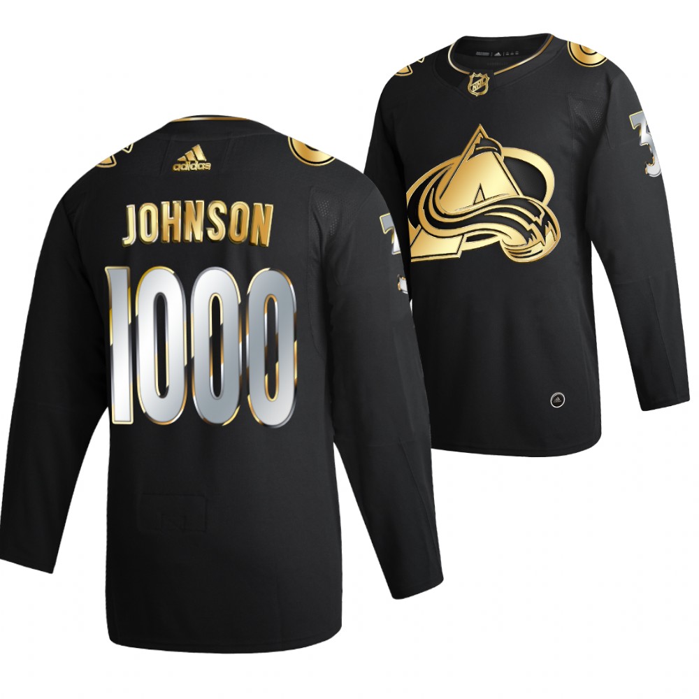 Avalanche Jack Johnson 1000 Career Games Black Golden Edition Jersey