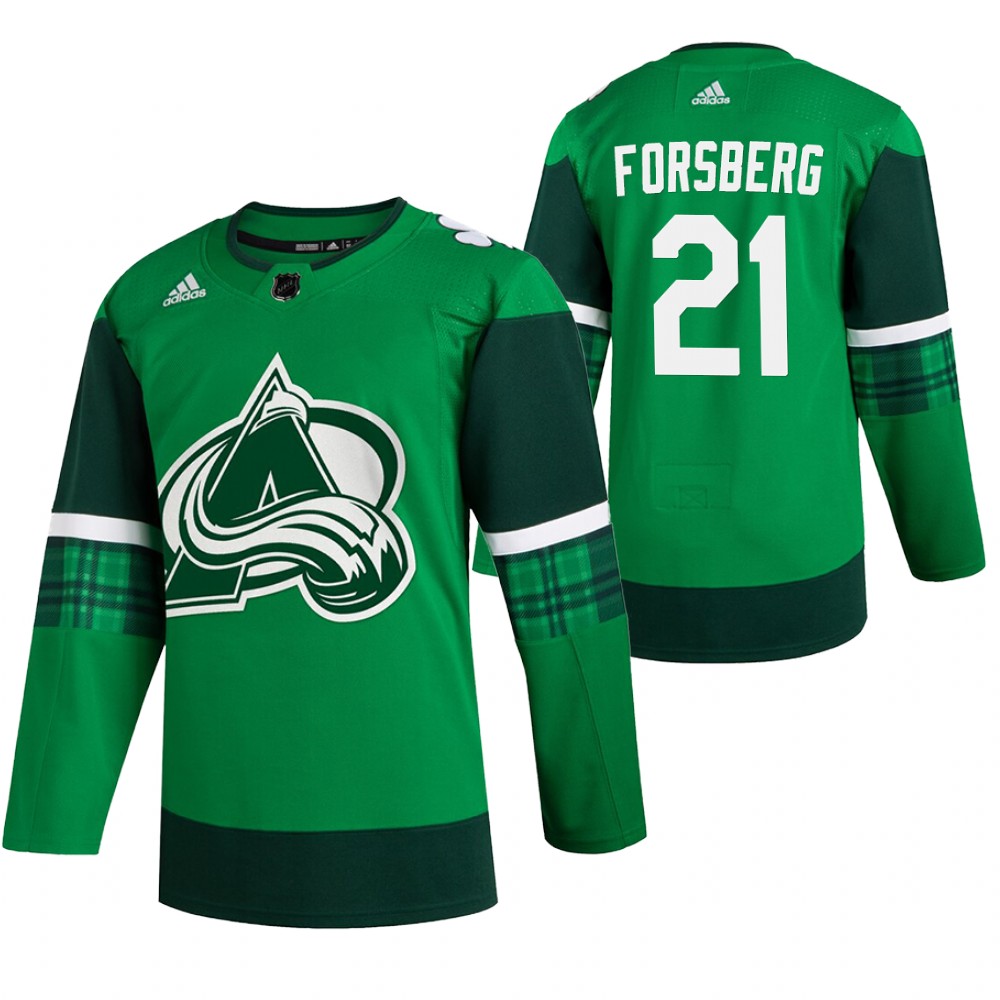 Avalanche Peter Forsberg 2020 St. Patrick's Day Green #21 Jersey Authentic Player