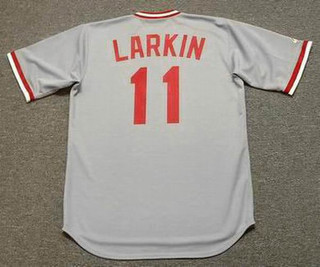 BARRY LARKIN Cincinnati Reds 1987 Majestic Cooperstown Away Baseball Jersey