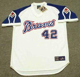 BIFF POCOROBA Atlanta Braves 1975 Home Majestic Throwback Baseball Jersey