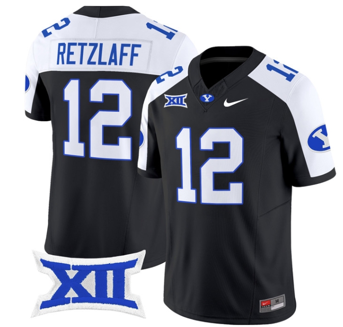 BYU Cougars 2024 Vapor Limited Football Jersey - All Stitched  BLACK ALTERNATE #12 JAKE RETZLAFF