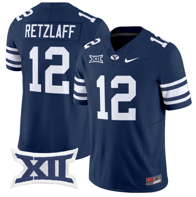 BYU Cougars 2024 Vapor Limited Football Jersey - All Stitched  NAVY #12 JAKE RETZLAFF