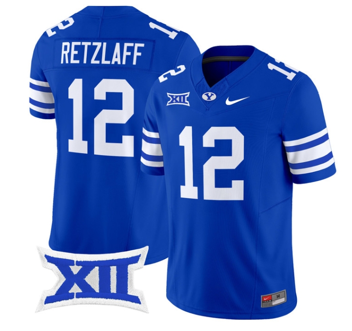 BYU Cougars 2024 Vapor Limited Football Jersey - All Stitched  ROYAL #12 JAKE RETZLAFF