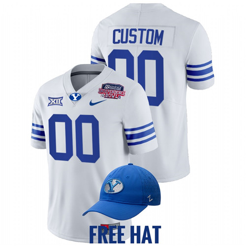 BYU Cougars Custom 2021 Independence Bowl White Jersey Free Hat