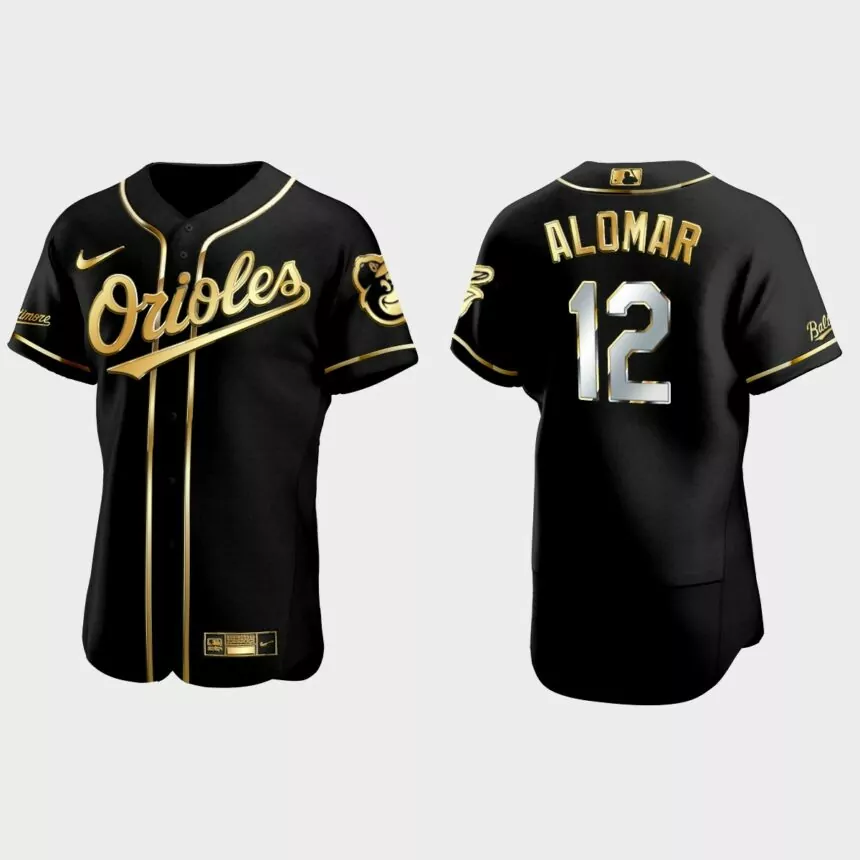 Baltimore Orioles #12 Roberto Alomar Golden Edition Authentic Jersey – Black