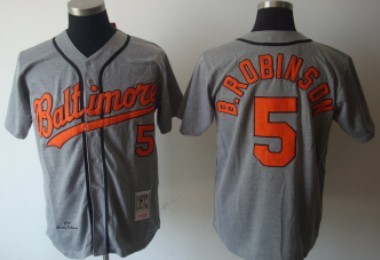 Baltimore Orioles #5 Brooks Robinson 1966 Gray Throwback Jerseys