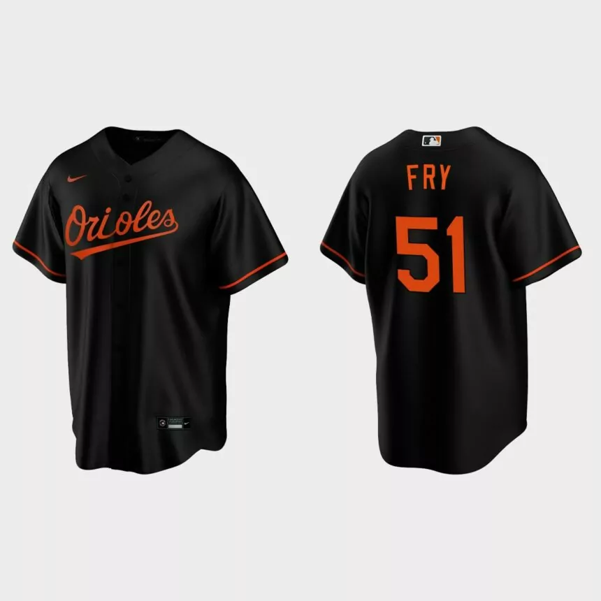 Baltimore Orioles #51 Paul Fry Replica Alternate Jersey – Black