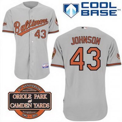 Baltimore Orioles 43# Jim Johnson Grey Cool Base MLB Jersey W 20th Anniversary Patch 