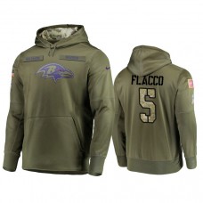 Baltimore Ravens #5 Joe Flacco Olive Pullover Hoodie 2018 Salute To Service