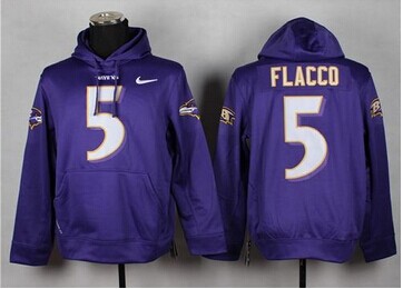 Baltimore Ravens #5 Joe Flacco Purple Pullover Hoodie