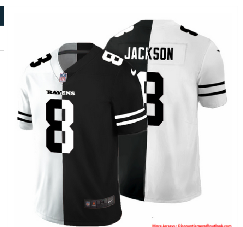 Baltimore Ravens #8 Lamar Jackson Men's Black V White Peace Split Nike Vapor Untouchable Limited NFL Jersey