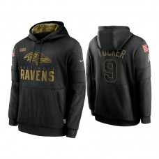 Baltimore Ravens #9 Justin Tucker Black 2020 Salute to Service Sideline Performance Pullover Hoodie