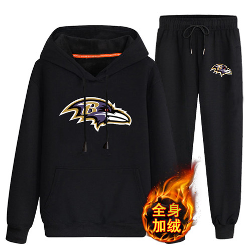 Baltimore Ravens Black Men's Winter Thicken NFL Pullover Hoodie & Pant