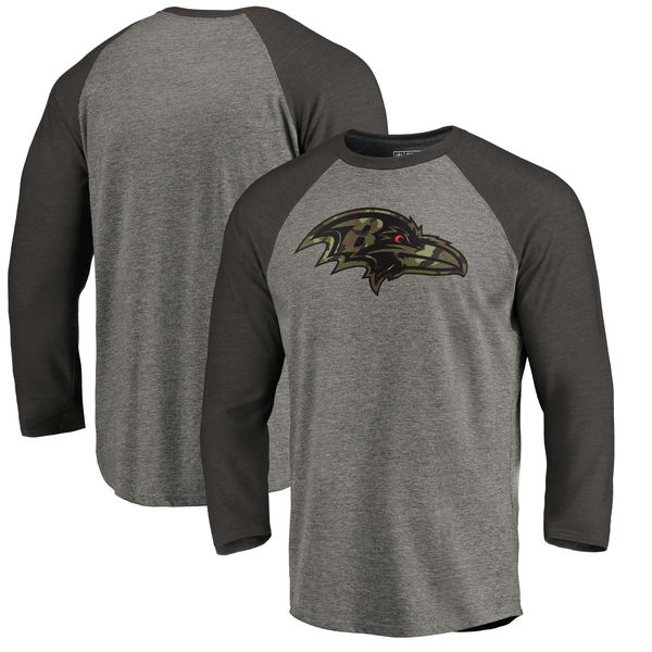 Baltimore Ravens NFL Pro Line By Fanatics Branded Black Gray Tri Blend 34-Sleeve T-Shirt
