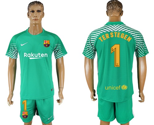 Barcelona #1 Ter Stegen Green Goalkeeper Soccer Club Jersey