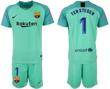 Barcelona #1 Ter Stegen Green Goalkeeper Soccer Club Jersey