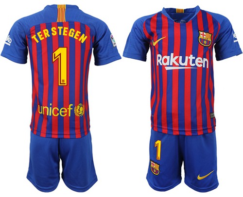 Barcelona #1 Ter Stegen Home Kid Soccer Club Jersey