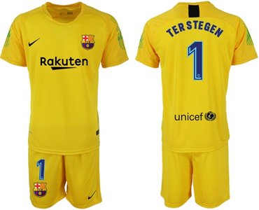 Barcelona #1 Ter Stegen Yellow Goalkeeper Soccer Club Jersey