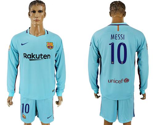 Barcelona #10 Messi Away Long Sleeves Soccer Club Jersey