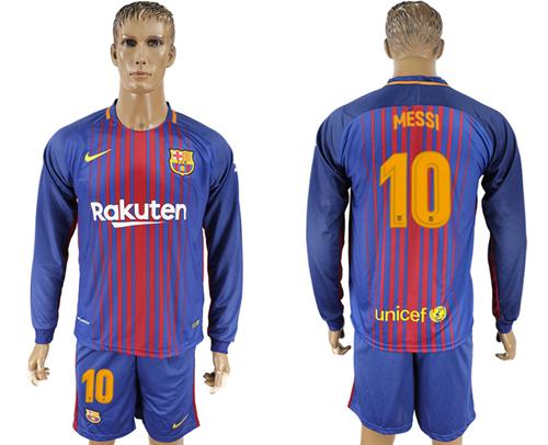 Barcelona #10 Messi Home Long Sleeves Soccer Club Jersey